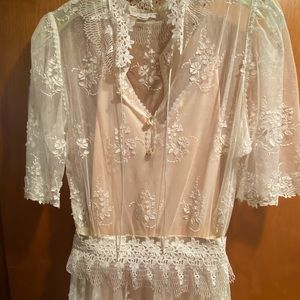 CAROL PERETZ Point d’Esprit Embroidered Dress with Silk Chemise Slip